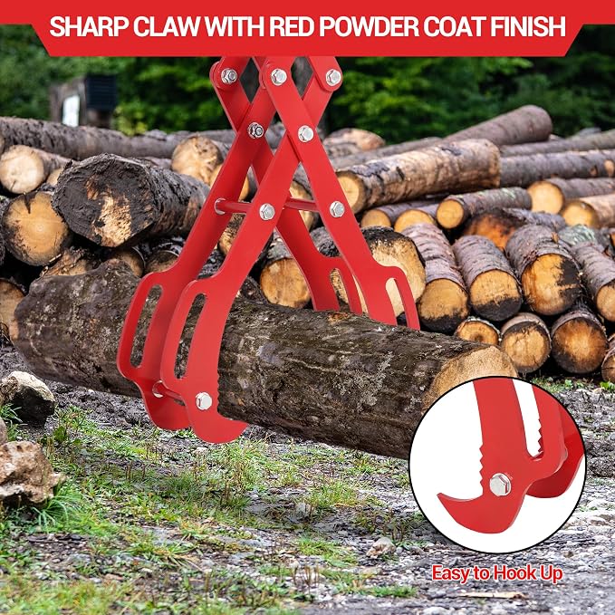 36 in Log Lifting Tongs with 4 Claw, Heavy Duty Steel Logging Grabbler, 360° Swivel Dragging Tongs, Anti-Slip Skidding Tongs for Tractors, Trucks, Firewood, Lumber