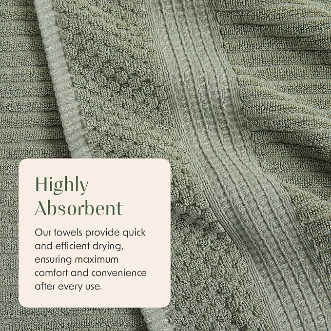 Springtree Home 100% Cotton Bath Towel Set | 6-Piece Set | Textured | Green | Absorbent & Quick-Dry Bathroom Towels | Textured and Durable Cotton Towels for Bathroom | OEKO-TEX | Krista Collection