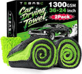 2-Pack Car Drying Towels 24x36 Inch 1300GSM, Twisted Loop Microfiber Cloth for Auto Detailing - Super Absorbent, Lint-Free & Streak-Free for SUV, Truck & Window (Gray-Green)