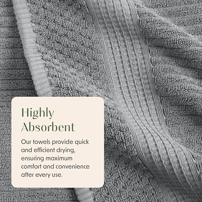 Springtree Home 100% Cotton Bath Towel Set | 4-Pack | Textured | Grey | Absorbent & Quick-Dry Bathroom Towels | Textured and Durable Cotton Towels for Bathroom | OEKO-TEX | Krista Collection