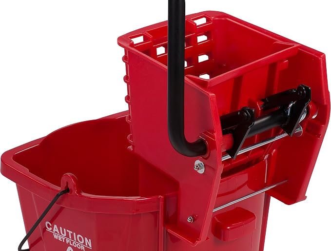 Carliste Food Service Sparta Commercial Mop Bucket with Side Press Wringer, Floor Cleaning Essentials for Commercial and Home Use, Polypropylene, 26 Quart Capacity, 1 Count, Red