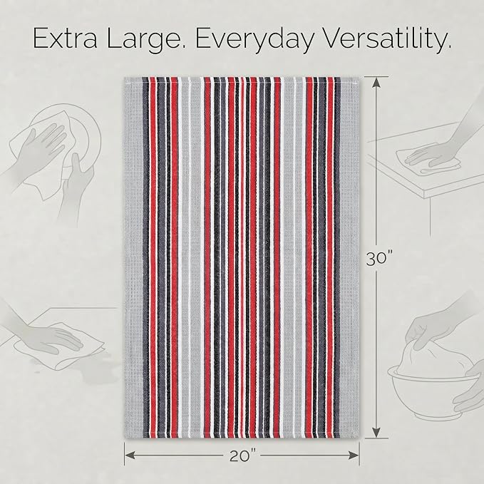 Urban Villa Kitchen Towels Waffle Stripes Dish Towels for Kitchen Grey Color Set of 6 Kitchen Towels Highly Absorbent Cotton Over Sized 20X30 in with Mitered Corners Kitchen Hand Tea Towels