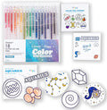 A Brighter Year Large Color The Cosmos Aquarius Bundle - Adult Mini Coloring Book (3" x 3" - 50 Pages), Post It Notes (50-3” x 3”), Stickers, & Gel Pens - Stress Relief, Mindfulness, Gift, Travel