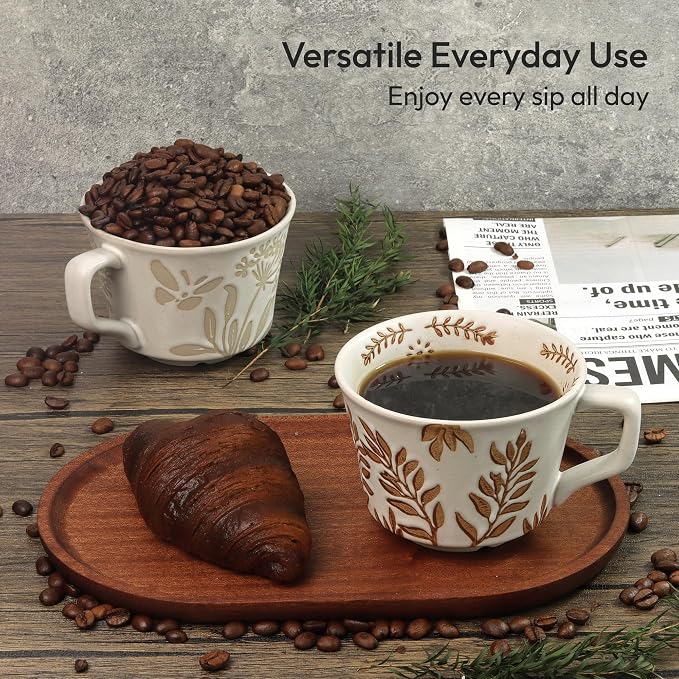 11 oz Ceramic Coffee Mug, Stoneware Teacup with Handle | Small Novelty Unique Cup for Tea Mocha Latte Cappuccino, Microwave Dishwasher Safe (Ivy)