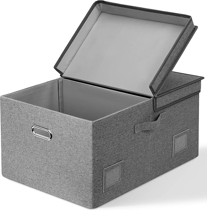 Graciadeco 75 Quarts Extra Large Decorative Storage Bins with Lids, 1 Pack Gray Collapsible Storage Bins with Lids, Stackable Storage Bins Decorative Box Storage With Lid Extra Large