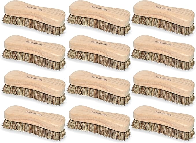 All-Natural Wooden Scrub Brush Set – 12 Pack | Heavy-Duty Palmyra Bristle Cleaning Brushes for Commercial and Industrial Use | Floor, Tile, Grout and Workshop Scrubber | Bulk Cleaning Supply
