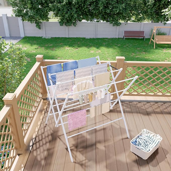 HOMIDEC Drying Rack Clothing,Large 12 Drying Poles with Sock Clips Clothes Drying Rack,Foldable Portable Laundry Drying Rack for Air Drying Clothing,Towels,Delicate Eac,Indoor Outdoor Use.White