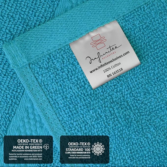 Infinitee Xclusives 100% Cotton Luxury Wash Cloths for Showering - 12 Pack | Washcloths [13x13] - Soft and Absorbent Face Towels for Bathroom Wash Clothes - Gym, Spa & Hotel Use