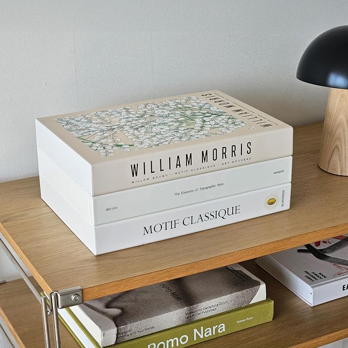 Book Shape Decorative Cable Management Box - Expandable Cable Organizer Box with Magnetic Closure for Home & Office (William Morris, Large Set)