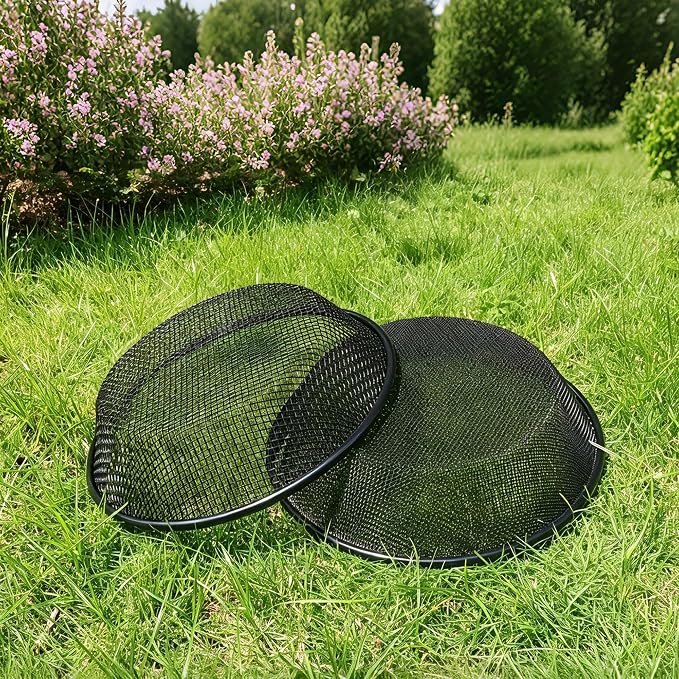 2Pcs 11.8" W Soil Sifter for Gardening, 2, 4mm Grid Rock Sifter for 5 Gallon Bucket, Stainless Steel Fine Dirt Sifter, Compost Sifter for Capturing Dirt, Sand, Rocks, and Filtering Compost (Black)