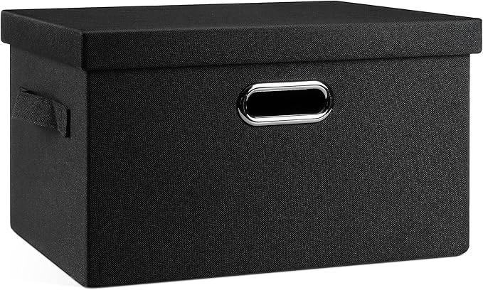 Graciadeco Medium 15" 21 Quart Collapsible Stackable Storage Bins with Lids, 1 Pack Black Foldable Fabric Closet Storage Boxes with Lids, 4 Handles Heavy-duty Linen Cube Baskets for Bedroom