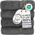 Chakir Turkish Linens 4 Piece Large Bath Towels, 100% Cotton Turkish Towels for Bathroom, Luxury Soft Absorbent Bath Towel Set, 27 x 54 Inches, Dark Gray