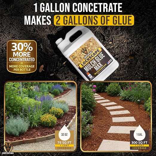 Lockscape Mulch Glue for Landscaping with Sprayer (1 Gal) – Non-Toxic Weed Barrier, Sticky Mulch Glue Sprayer for Pea Gravel & Landscape Beds (1 Gallon, Lockscape Glue and Sprayer Set)