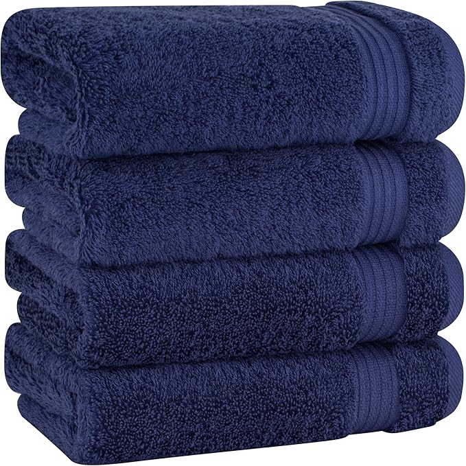 Cotton Paradise Hand Towels for Bathroom, 100% Cotton Turkish 4 Piece Hand Towel Set, Soft Absorbent Face Towels, Navy Blue Hand Towels