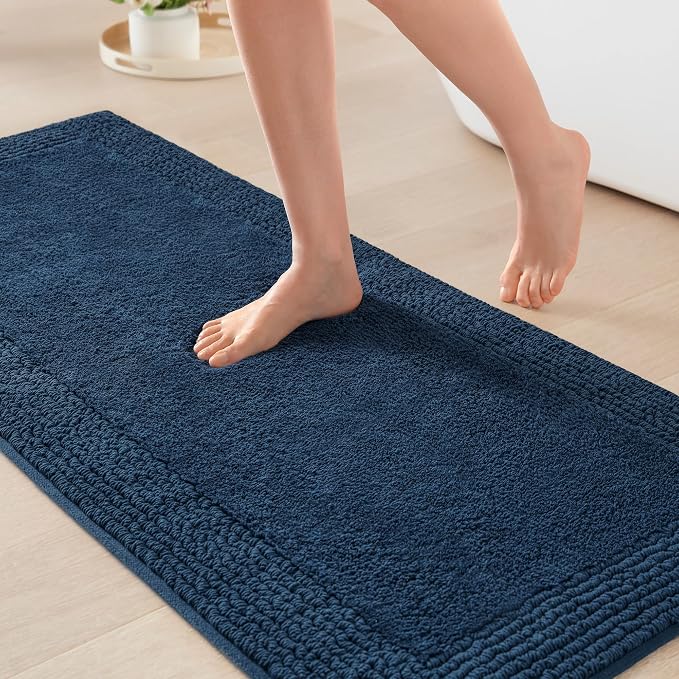 Madison Park Splendor Reversible 100% Cotton Bath Runner, 24 x 60, Navy | Tufted Bathroom Rug, 3000 GSM, Hotel Quality, Luxurious Plush, Medium Pile, Absorbent, Quick Dry, OEKO-TEX, Shower Room Décor