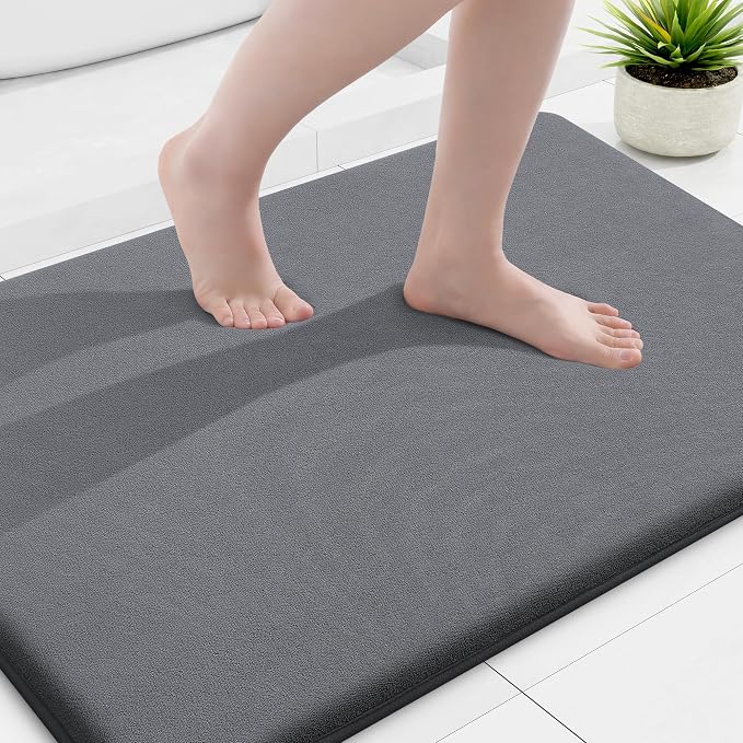 Smiry Memory Foam Bath Mat 36x24, Extra Soft and Absorbent Bathroom Mats, Non Slip Washable Carpet for Floor, Shower and Tub, Dark Grey