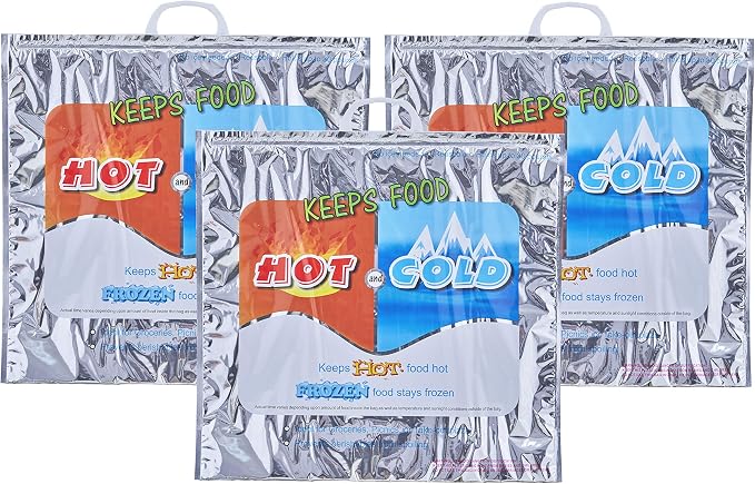 Superio Hot and Cold Insulated Bags for Food Delivery, Grocery Shopping Bags, Food Storage for Hot and Frozen Food for Travel, Disposable Cooler Bag, Reinforced Thermal Lunch Bag (3, 20"x5.5"x19")