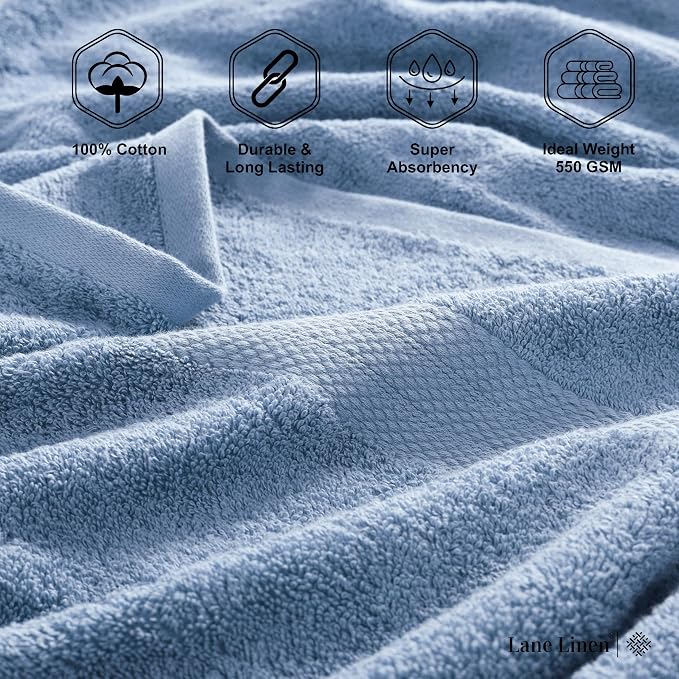 LANE LINEN Towel Set Soft Absorbent Quick Dry 100% Cotton 4 Piece - Allure | Cotton Bath Towels - Lightweight & Breathable, Fade-Resistant Color, Classic Terry Weave, Densely Woven, Coordinated Colors