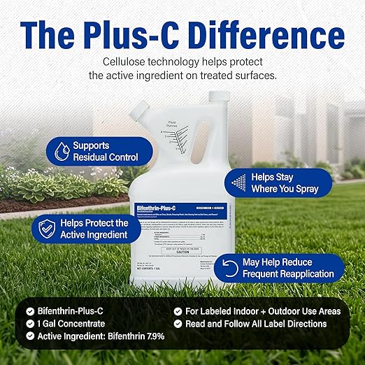 Bifenthrin-Plus-C Insecticide (1 Gal) - Roach Killer Indoor Infestation, Termite Treatment, Ant Control & Wasp Spray - Home Defense Pest Control, Residential, Commercial, and Industrial Use