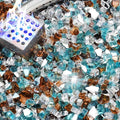 NUPICK 10 Pound Fire Glass, 1/4 Inch Reflective Fire Pit Glass | Fire Pit Rocks for Propane or Natural Gas, Glass Rocks for Fire Pit Table, Fireplace, Aqua Blue & Copper & Platinum Mix