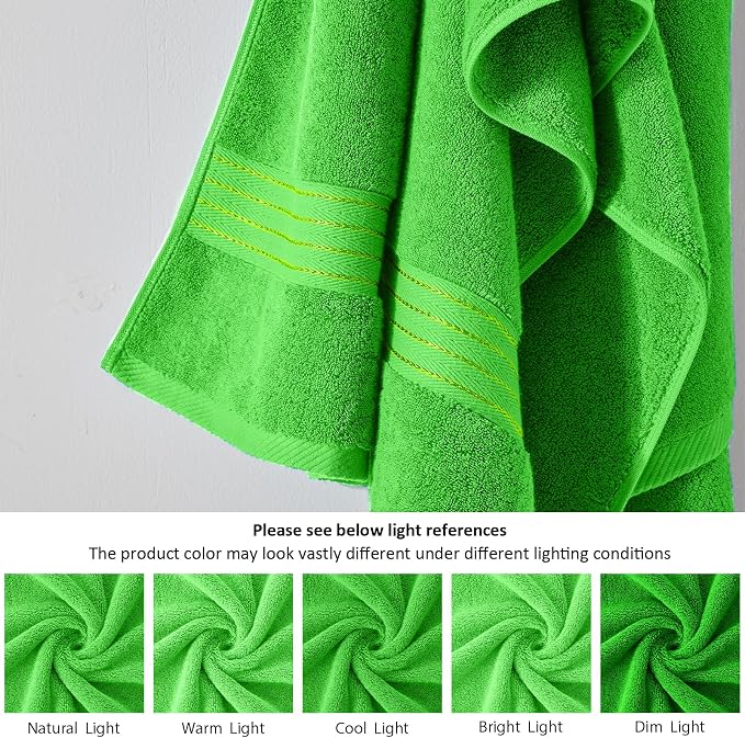 COZYART Luxury Bath Towel Set 6 Pcs Kelly Green 100% Turkish Cotton 650 GSM | OEKO-Tex 100 Certified Zero Twist Ring Spun, Soft Absorbent Quick Dry, Plush Fluffy, Breathable Hotel Quality for Daily Use