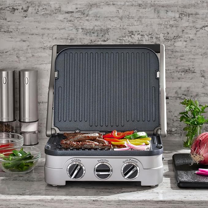 Cuisinart Panini Press and Grill, 1500W 5-in-1 Griddler, Dishwasher-Safe | Panini press, sandwich maker & indoor grill with reversible nonstick plates & dual heat control, GR-4NNAS