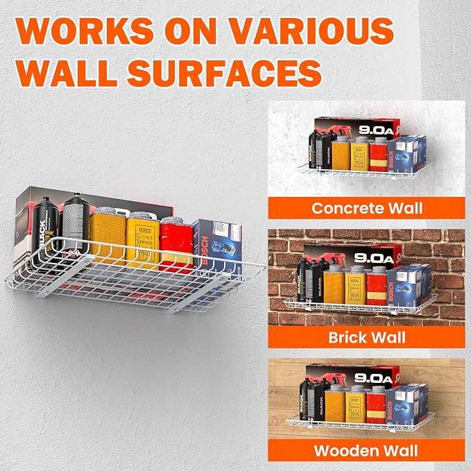Ultrawall Wall Mounted Storage Shelf, Garage Shelves 24x12 Inch, Metal Shelf Rack, Heavy-Duty Wall Organizer for Closet, Kitchen, Laundry Room 2 Pack, White