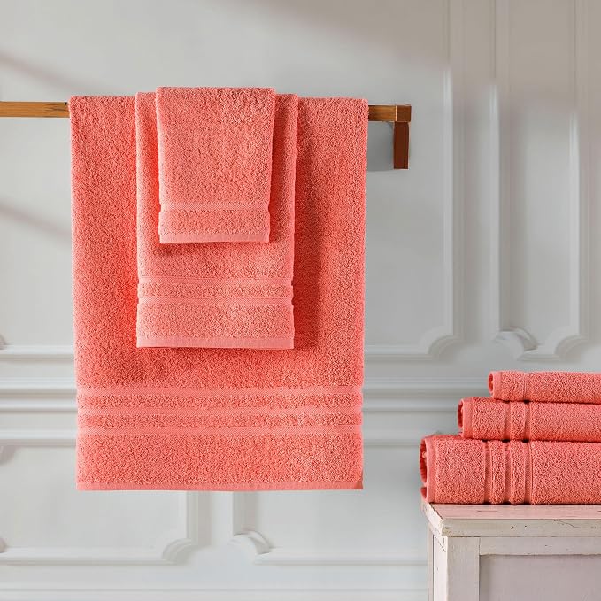 Hawmam Linen Coral Orange 6 Piece Bath Towels Set for Bathroom Original Turkish Cotton Soft, Absorbent and Premium 2 Bath Towels, 2 Hand Towels, 2 Washcloths