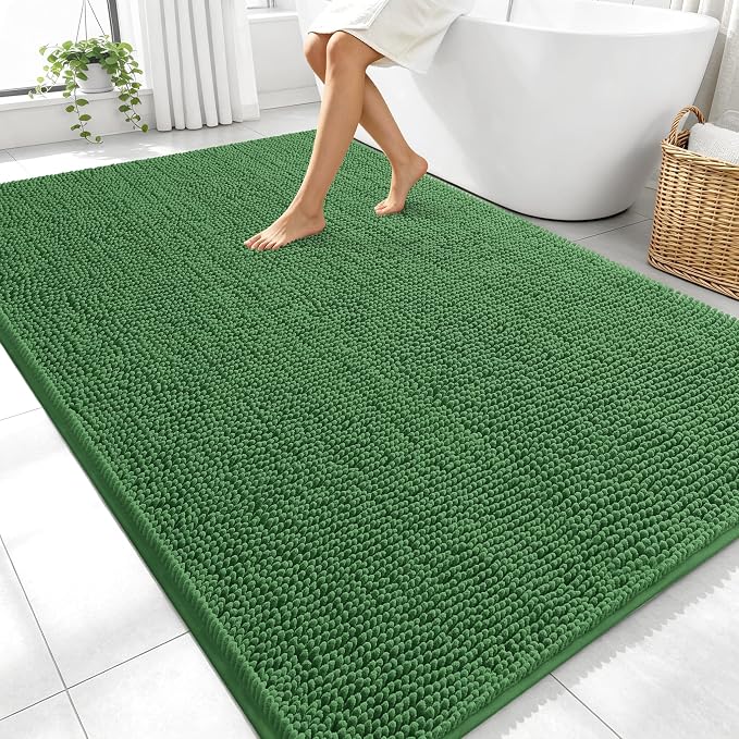 OLANLY Large Bathroom Rugs 70x46, Extra Soft Absorbent Chenille Bath Rugs, Rubber Backing Quick Dry, Machine Washable Bath Mats for Bathroom Floor, Tub and Shower, Home Decor Accessories, Olive Green