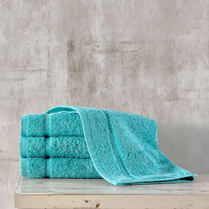 Hawmam Linen Luxury Cotton Washcloths 13x13 Inch - Large Hotel Spa Bathroom Face Towel | 12 Pack | Teal