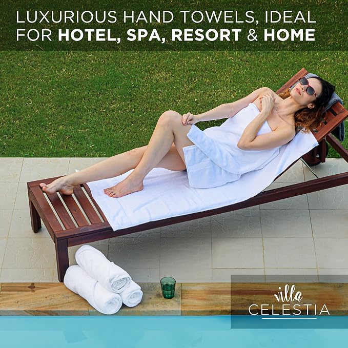 Villa Celestia Cotton Hand Towels Set of 4, 16 x 28, Oeko-TEX Certified, Quick Dry, White
