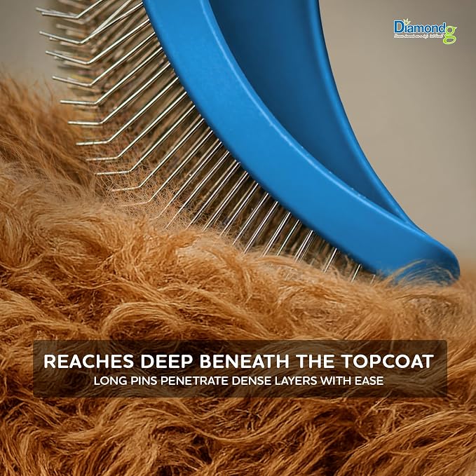 Diamondg Pet Slicker Brush for Dogs & Cats – Professional Grooming Brush for Shedding, Detangling & Coat Maintenance, Gentle Fine Wire Pins, Ergonomic Handle, Blue