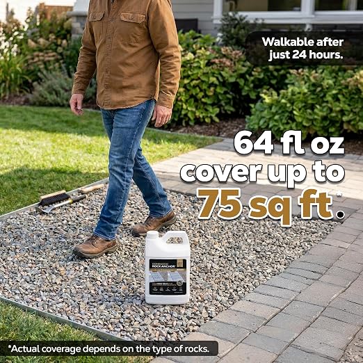 Dominator Rock Anchor 64oz - Rock Glue for Landscaping Gravel & Stone, Ready to Spray, Locks in River Rock, Pea Gravel & Decorative Rock, Prevents Scattering & Washouts, Water-Based
