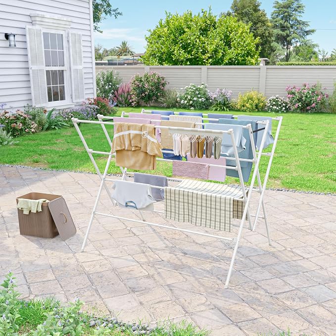 Drying Rack Clothing,35.43in Long Drying Poles Large Clothes Drying Rack | Foldable Portable Laundry Drying Rack with Sock Clips for Air Drying Clothing,Towels,Delicate Eac,Indoor Outdoor Use.White