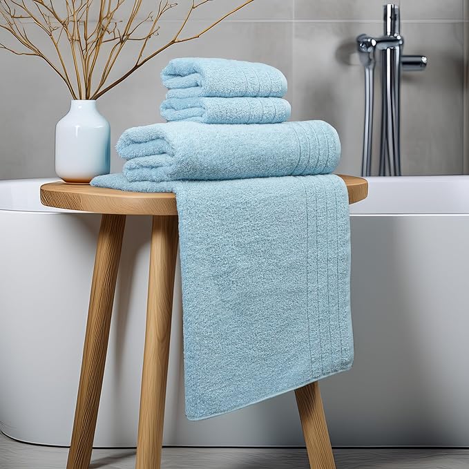 Tens Towels 8 Piece Towel Set, 2 XL Bath, 2 Hand, 4 Washcloth, Sky Blue | 100% Cotton, Lighter Weight, Quicker to Dry, Super Absorbent, Perfect for Bathroom