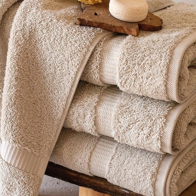 SALBAKOS 6-Piece 100% Turkish Cotton Hand Towels, 16x30 inch, Taupe | Large Size Thick Super Soft Highly Absorbent, Versatile Hair Face & Hand Drying Towel, Premium Hotel Quality Made in Turkey