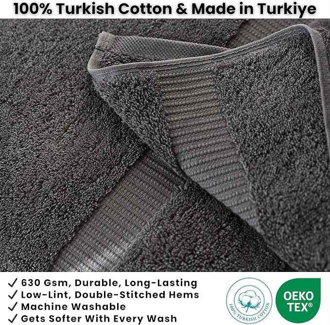 SALBAKOS 2-Piece 100% Turkish Cotton Bath Towels, Extra-Large 35x70, Gray | Oversized Bath Sheet Towel for Bathroom & Beach, Thick, Super Soft, Highly Absorbent, Premium Hotel Quality, Made in Turkey