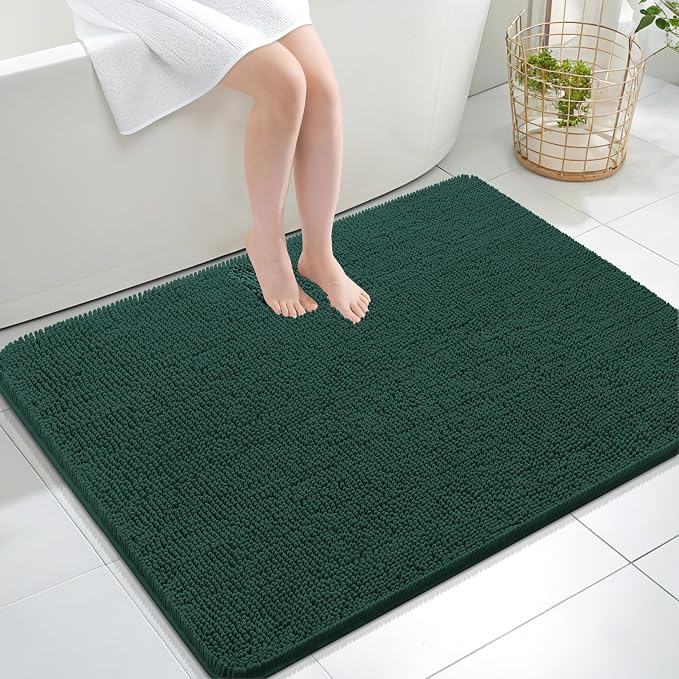 OLANLY Large Bathroom Rugs 40x32, Soft Absorbent Chenille Bath Rugs, Rubber Backing Quick Dry, Machine Washable Bath Mats for Bathroom Floor, Tub and Shower, Home Decor Accessories, Blackish Green