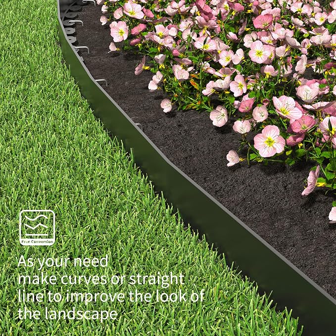 Landscape Edging 4 Inch Tall 80FT with 100Pcs Metal Spikes, Plastic Garden Edging Border Landscape Edging Border Lawn Edging for Landscaping, Flower Bed, Yard