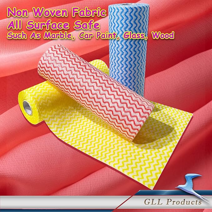 GLL Cleaning Cloths Roll Wipe Sheets, Dish Wash Cloths, Disposable Cleaning Wash-Cloth Towel for Kitchen Bathroom Furniture and Car (Case of 24 Rolls, 1200-Sheets Total)