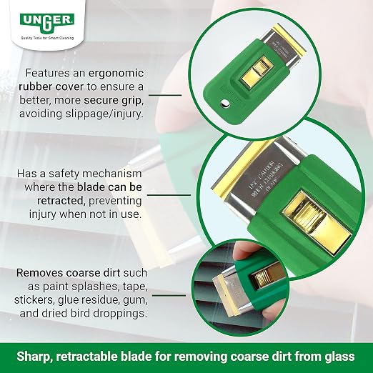 Unger SR040CT Safety Scrapers, Green, 50-Count Pack | Green color-coded for safety; protective blade cover included; ideal for paint & adhesive removal