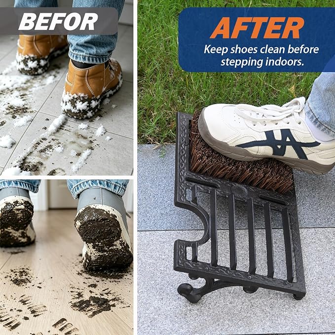 Cast Iron Boot Scraper with Brush Outdoor, Heavy Duty Shoe Brush | Boot Cleaner Brush Outdoor, Sturdy and Durable, Efficient Cleaning, Non-Slip Base, For Porch Patio Garden Doorway