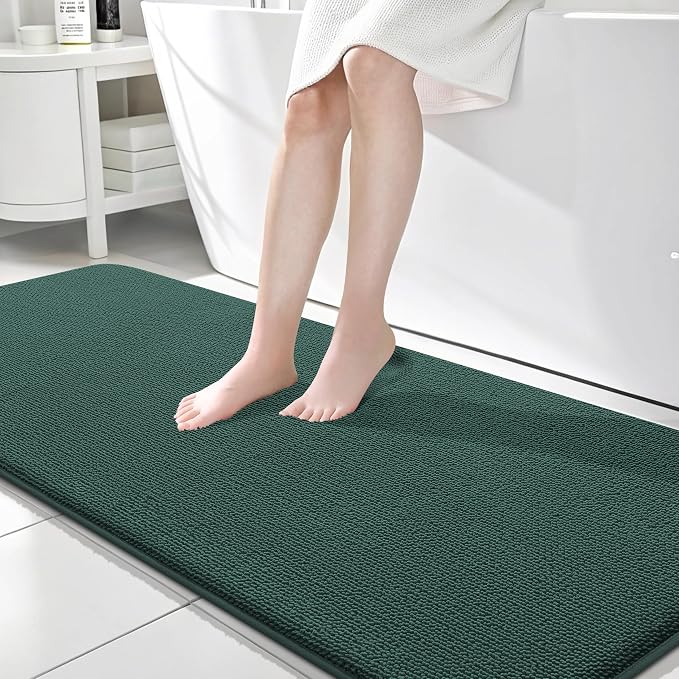 OLANLY Memory Foam Bathroom Runner Rugs 70x24, Long Mats, Blackish Green | Soft Quick Dry Bath Mats, Non-Slip, Absorbent Machine Washable Mat for Bathroom Floor, Tub and Shower, Home Decor Accessories