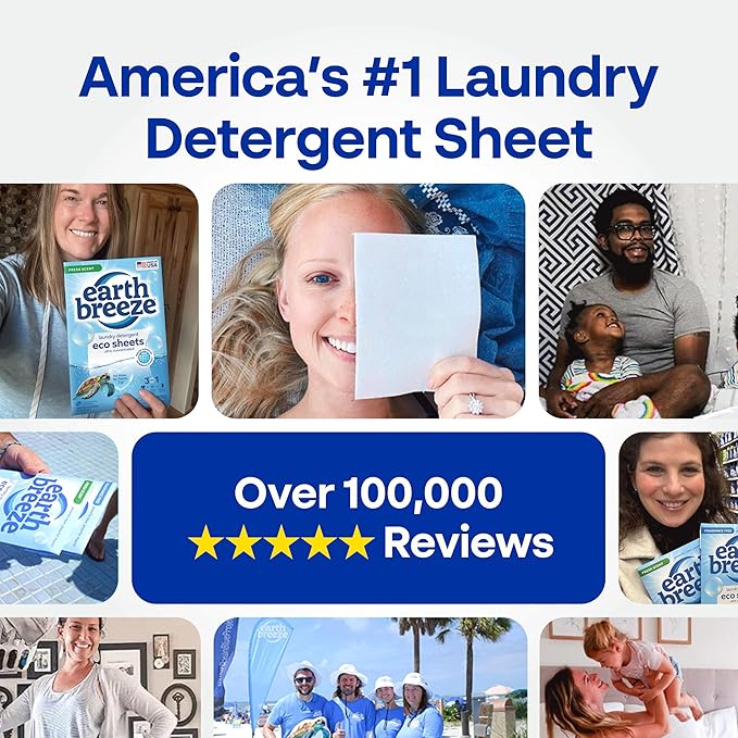 Earth Breeze Laundry Detergent Sheets Calming Lavender - 60 Loads - Eco Laundry Sheets - Travel Laundry Soap Sheets for Hot & Cold Cycles - Tackles Tough Stains & Odors - Gentle on Skin, 30 Ct