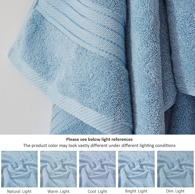 COZYART Luxury Bath Towel Set 6 Pcs, Light Blue 100% Turkish Cotton 650 GSM | OEKO-Tex 100 Certified Zero Twist Ring Spun, Soft Absorbent Quick Dry, Plush Fluffy, Breathable Hotel Quality for Daily Use