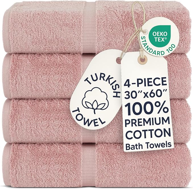 Chakir Turkish Linens 100% Cotton Premium Turkish Towels for Bathroom | 30'' x 60'' Large Bath Towels (4 Piece, Pink)