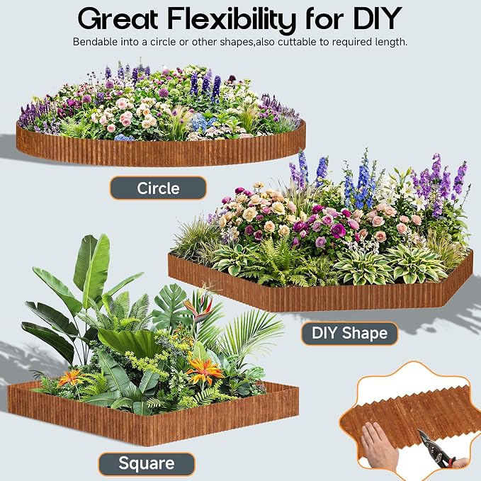 MTART Metal Garden Edging for Landscaping, Sturdy Corrugated Edging Border for DIY Flower Bed, Lawn and Landscape Edging (Rusty, 6"×50Ft)