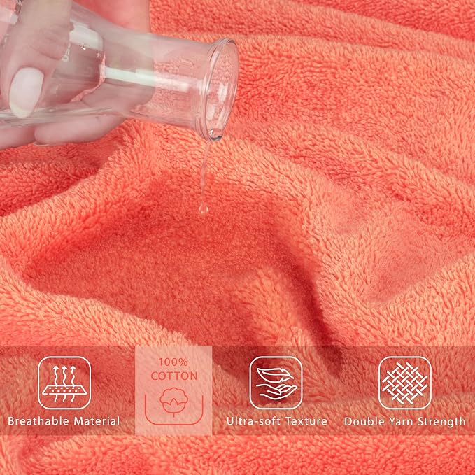 Cotton Paradise 100% Cotton Turkish Towel Set, Soft Absorbent Quick Dry, 2 Piece 35x70 Bath Sheet Set, Coral