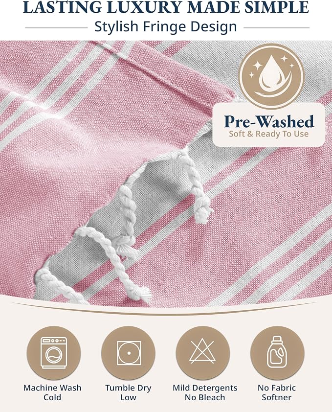 LANE LINEN Turkish Beach Towels, Super Absorbent, Travel Towel - Candy Pink | 2 Pack Extra Large Beach Towel - Pre-Washed for Soft Feel - 39"x71", Vacation Essential - Machine Washable, Travel & Camping
