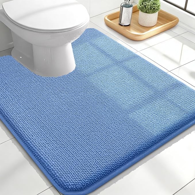 OLANLY Memory Foam Bathroom Rugs 24x20, Absorbent Bath Mat, Cornflower Blue | Soft Quick Dry Bath Rugs Mats, Non-Slip, Machine Washable Carpet for Bathroom Floor, Tub and Shower, Home Decor Accessories